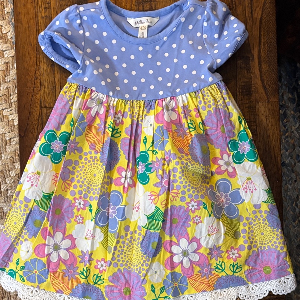 Matilda Jane Blue Polka Dot and Floral Dress 18-24m